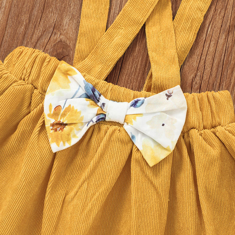 فتاة الخريف مطبوعة بأكمام طويلة لطيفة ، تنورة حزام من قطعتين ، مجموعة أطفال صفراء أوروبية وأمريكية display picture 7