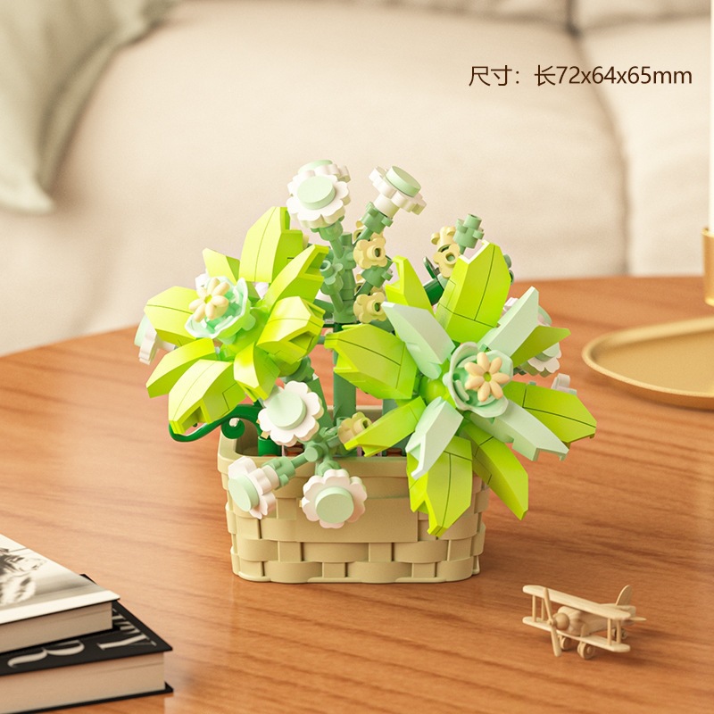 Bloques de construcción inmortales transfronterizos cestas de flores en maceta ornamentos DIY hechos a mano el 1 de junio juguetes de ensamblaje para chicas regalos