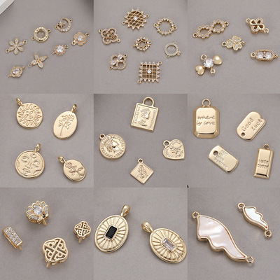 Geometry Pendant parts Pendant 14K zircon Necklace Bracelet Pendant Europe and America zircon diy Jewelry materials wholesale