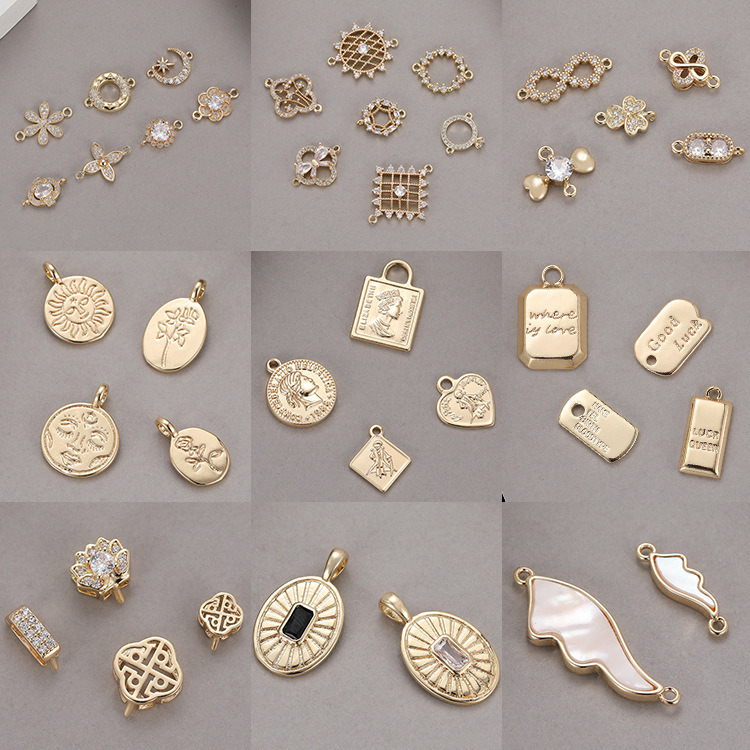 Geometry Pendant parts Pendant 14K zircon Necklace Bracelet Pendant Europe and America zircon diy Jewelry materials wholesale