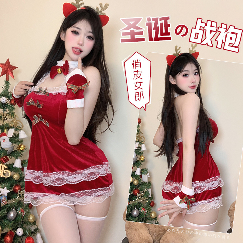 Sexy Christmas 2025 New Style Attractive Date Lingerie for Small Busts, Uniform Nightdress for Women, Autumn and Winter Temptation Outfit