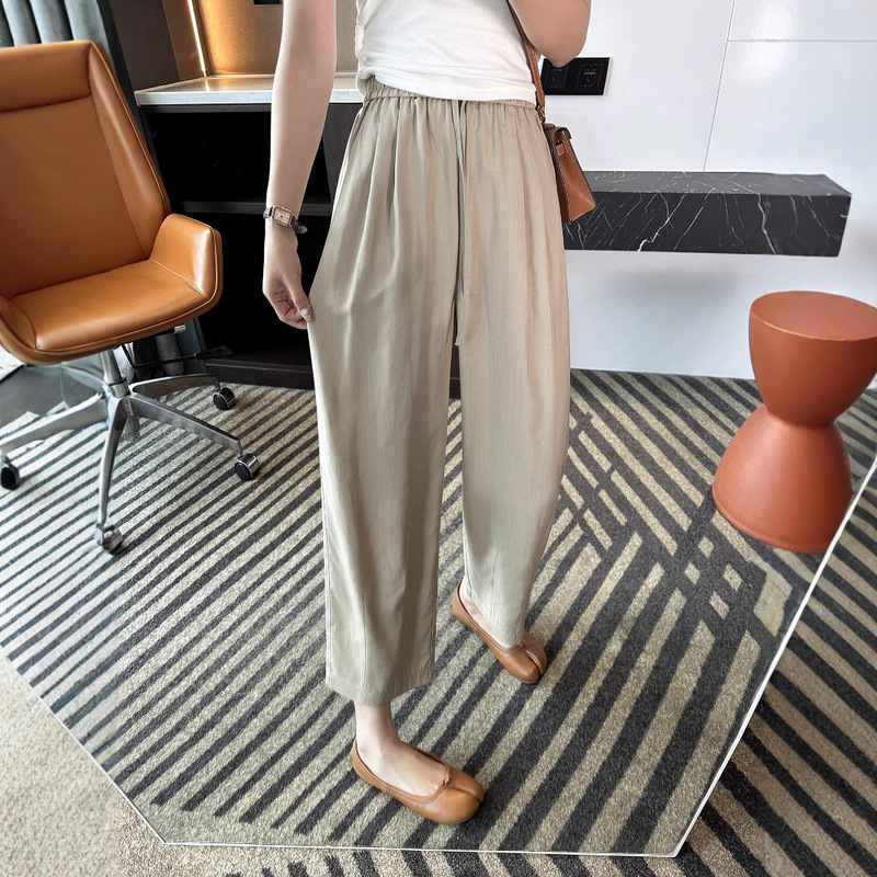Cool Black Technology ~ Soft Tencel Nine-Point Granny Pants for Women Summer Thin Slimming Look Wide-Leg Casual Pants Cool Black Technology ~ Soft Tencel Nine-Point Granny Pants for Women Summer Thin Slimming Look Wide-Leg Casual Pants