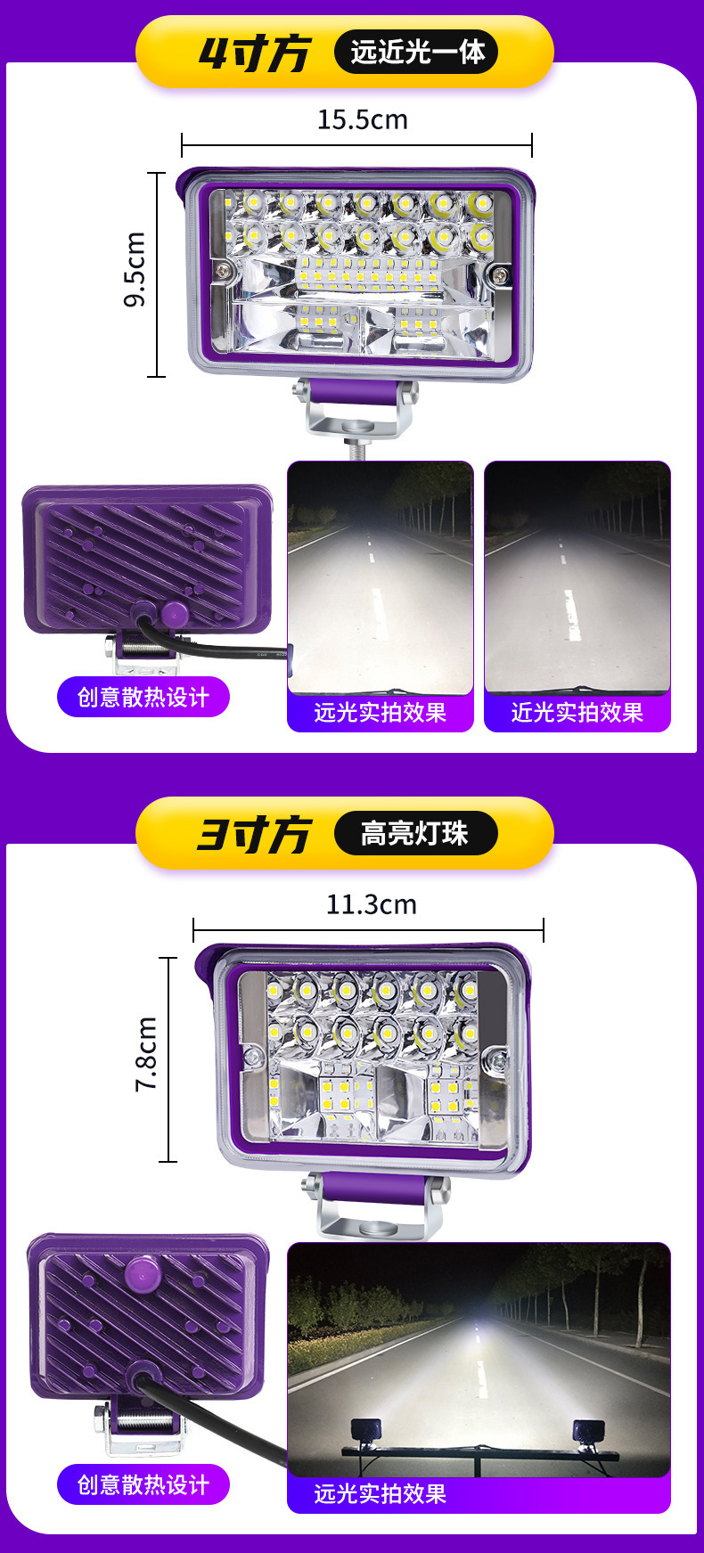 Car Led Spotlights, Ultra-Bright 12V 24V for Trucks, Excavators, Construction Vehicles, Forklifts, Modified High-Intensity Headlights, and Strong Backup Lights