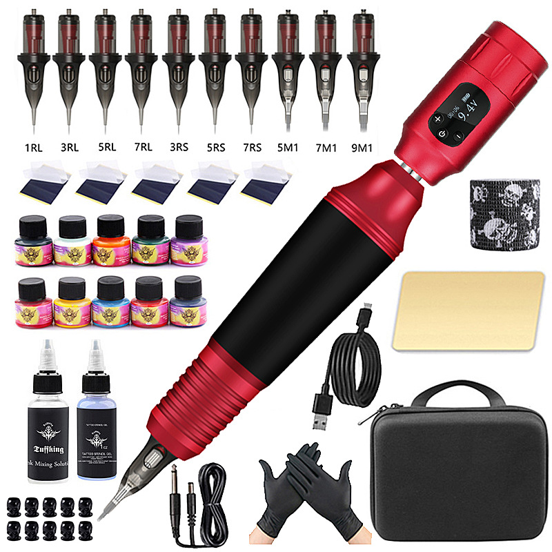 Tuffking Power inalámbrica Set de máquina de tatuaje para principiantes Set completo de herramientas de aguja de tatuaje Equipos transfronterizos