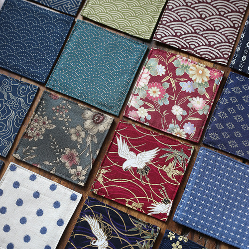 40 colors high-end Chinese style square cotton and linen jacquard fabric placemats printed brocade Japanese style tea coasters insulation mats logo