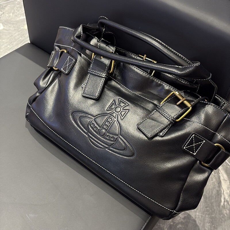 2025 Trendy Bag Soft Leather Satchel Shoulder Commuter Motorcycle Bag Large Capacity Niche Design Second-Hand Tote Saturn