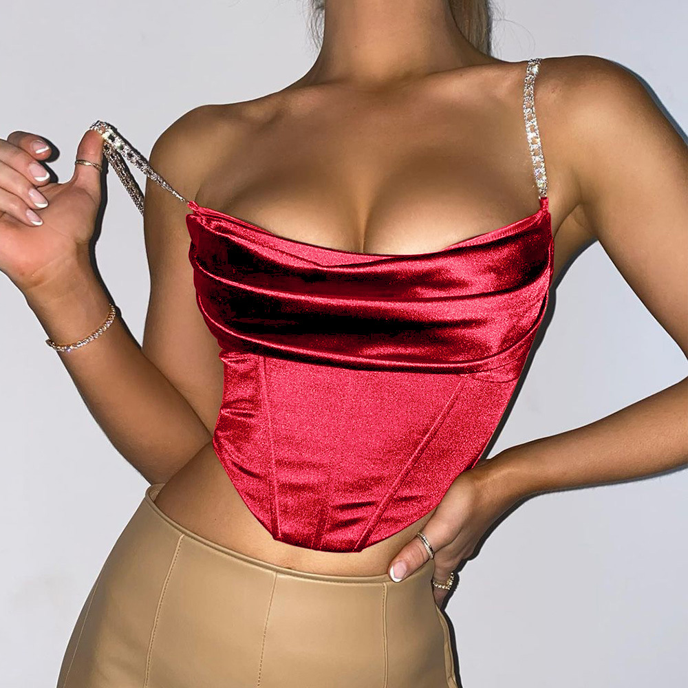 Fashion Solid Color Polyester U Neck Diamond Halter Top display picture 12
