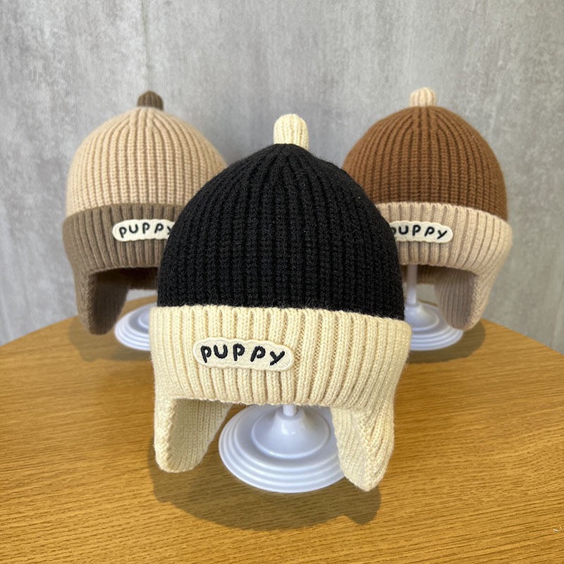 儿童帽子秋冬季韩版字母护耳针织帽宝宝保暖奶嘴男童女童套头帽潮