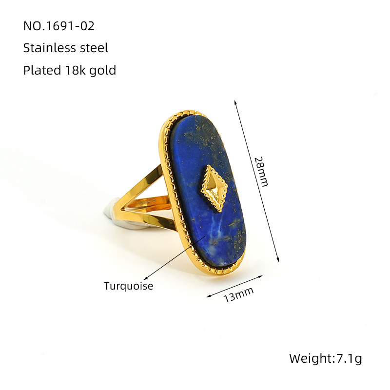 Estilo retro francés piedra natural elíptica anillo de acero inoxidable popular femenino anillo de concha natural apertura ajustable