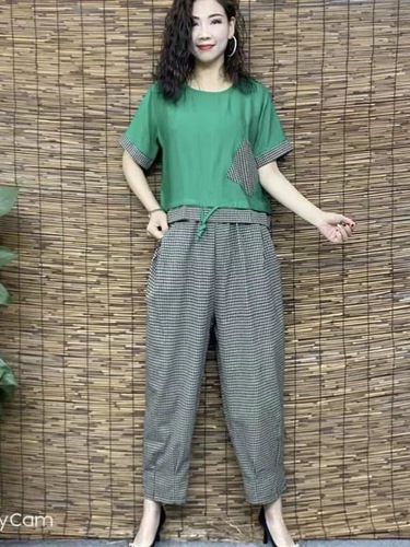 Summer short-sleeved set with pants for plus-size, two-piece set