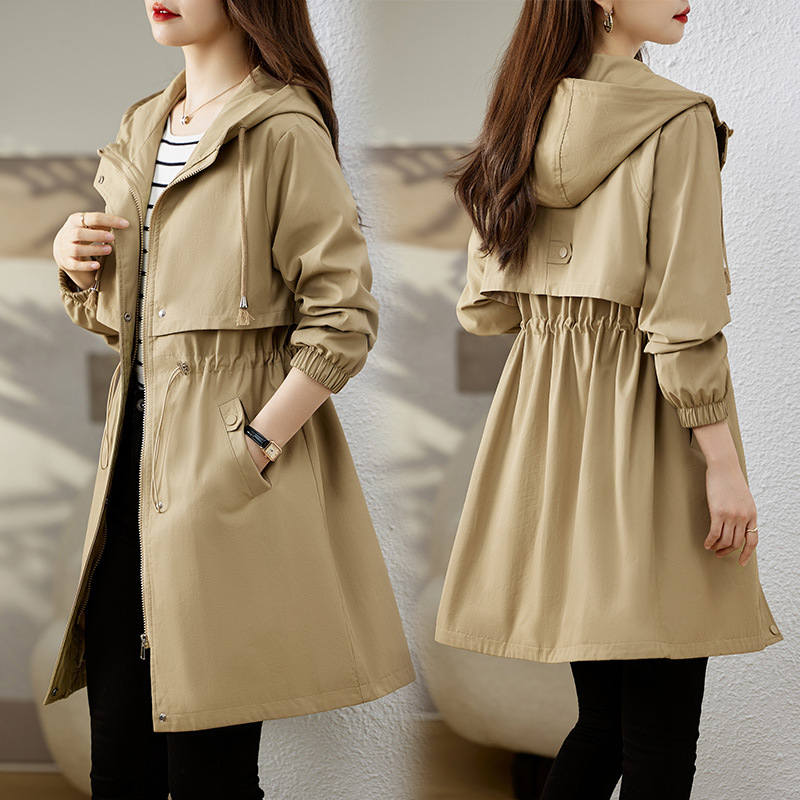 Early autumn casual women's trench coat 2023 New loose hooded young mother fashion mid-length slimming coat