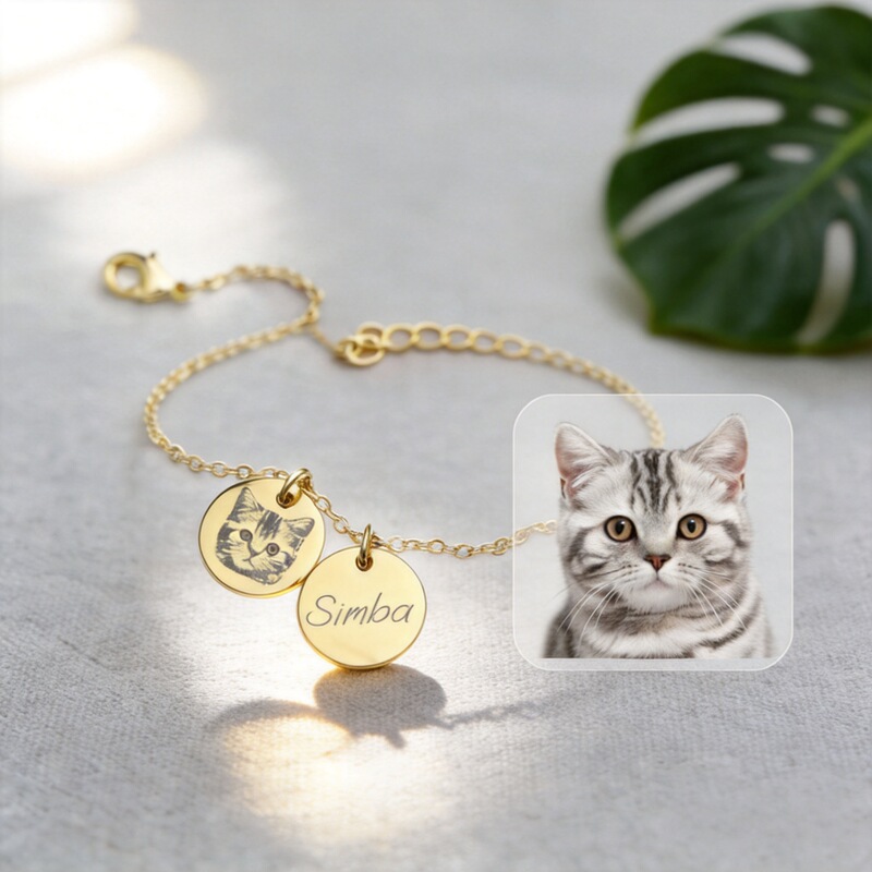 Engraved photo lettering bracelet couple men and women hand painted pet cat dog European and American style bracelet simple personalized gift