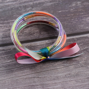 Amazon Hot Selling Multi-Layer Silicone Rainbow Gold Powder Bracelet Ribbon Set Women's Bow Gold Powder Bracelet