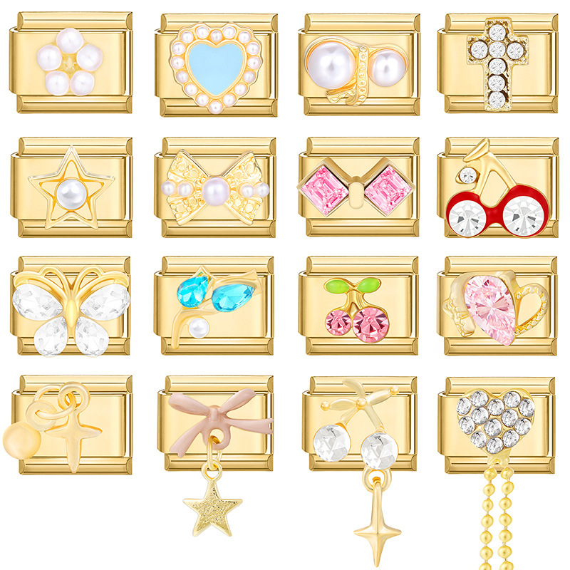 Cross-Border Charms304 Stainless Steel DIY Square Bracelet Gold Base Diamond Pendant Series Module Stainless Steel Bracelet Cross-Border Charms304 Stainless Steel DIY Square Bracelet Gold Base Diamond Pendant Series Module Stainless Steel Bracelet