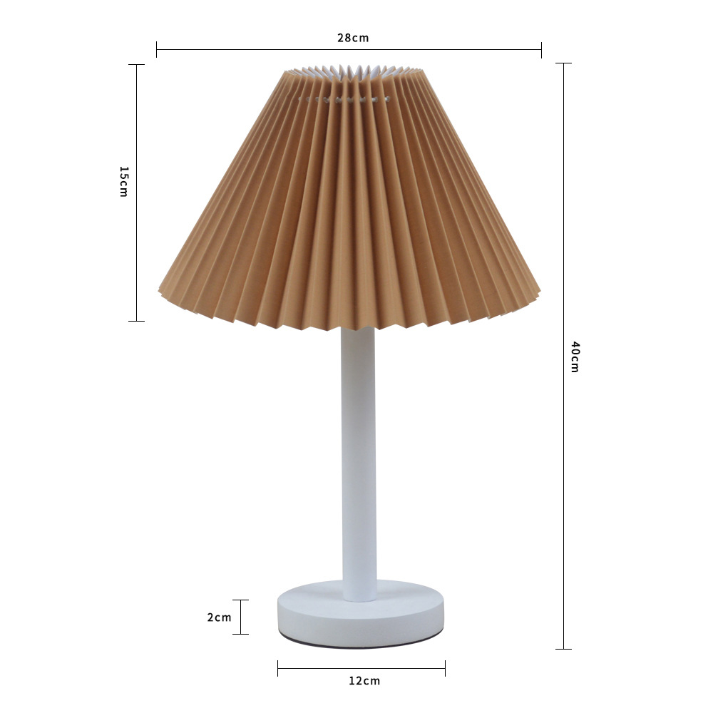 Lámpara de mesa plisada de noche de dormitorio de madera maciza nórdica Corea del Sur internet celebrity ins B & B cafe dormitorio lámpara de decoración nocturna