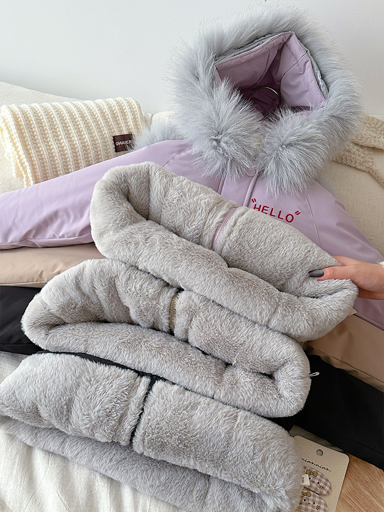 [en stock] 2025 chicas coreanas de invierno superan el cuello de cabello grande ocio, chaqueta gruesa para chicas pequeñas