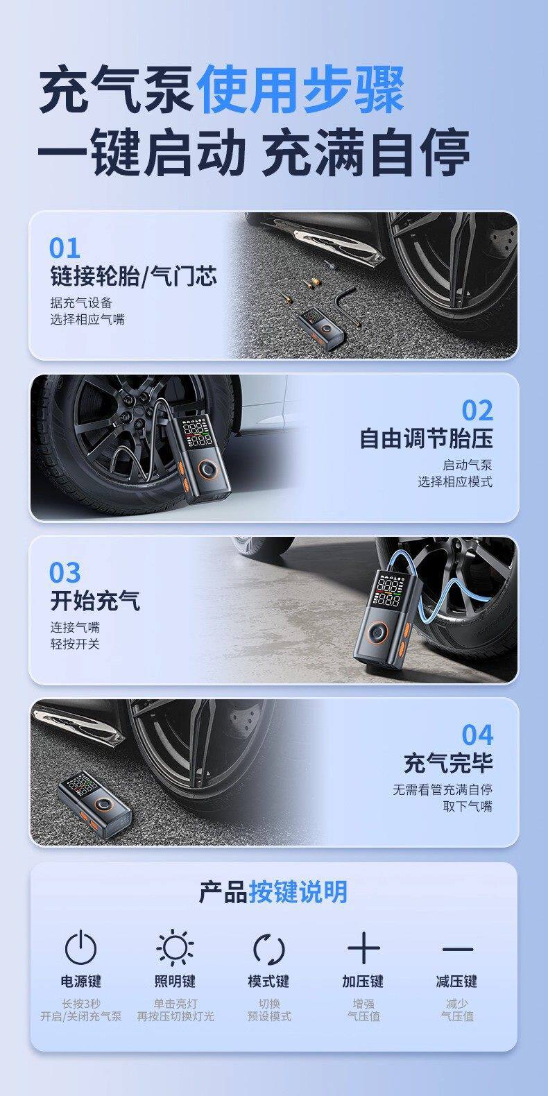 Daisheng Car Air Pump Wireless Air Pump Portable Electric Car Air Pump Dual Digital Display Electric Air Pump