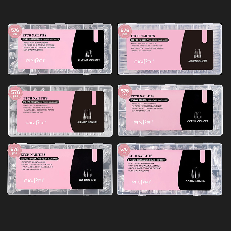 Cross-border European and American semi-matte nail extensions, seamless fake nails, full-cover almond-shaped thin nail tips, wholesale 576 pieces Cross-border European and American semi-matte nail extensions, seamless fake nails, full-cover almond-shaped thin nail tips, wholesale 576 pieces