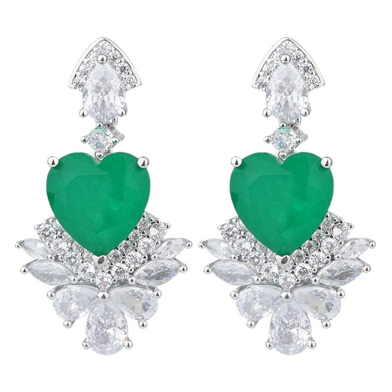 Zhuang Sheng joyas de cobre inferior chapado en oro de simulación de color tesoro en forma de corazón pendientes de luz de lujo temperamento pendientes femeninos 12*12