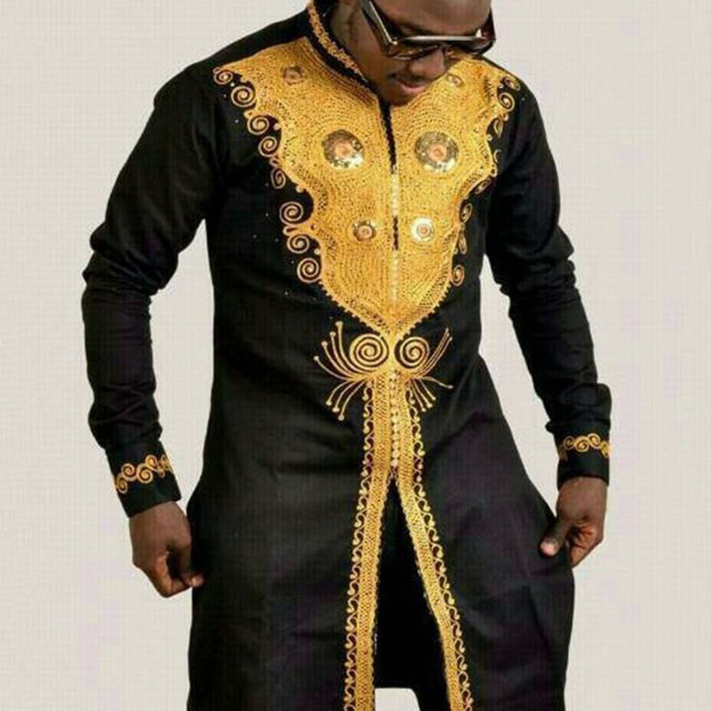 Men's Traditional Clothing in Stock, Casual Gold Print, Split Hem, Mid-Length, African Style, Plus Size Shirt 866934 Men's Traditional Clothing in Stock, Casual Gold Print, Split Hem, Mid-Length, African Style, Plus Size Shirt 866934