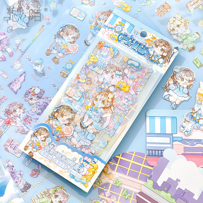 Xinmosin encounters a series of Emier 6 pieces of PET fun sticker self -cutting cute character hand account material