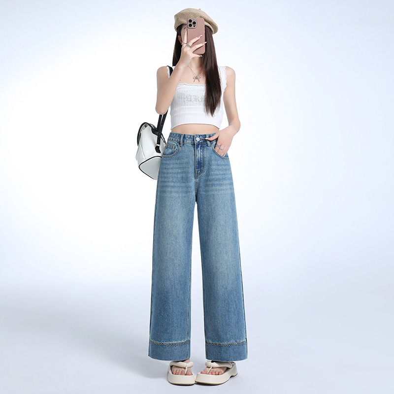 Young Orange# Tencel Thin Small Tall Wide Leg Jeans Women's Loose Slim-fit All-match Pants Trendy
