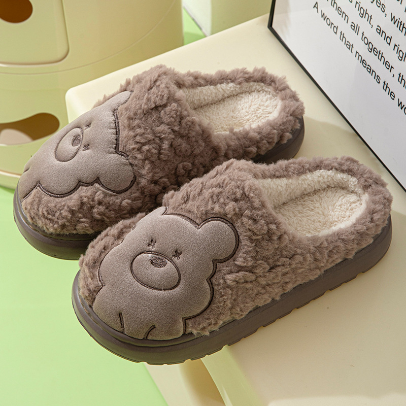 Adultos de dibujos animados zapatillas de algodón interior mujer conejo bola peluche lindos cómodos y cálidos impresión oso pareja zapatillas hombre