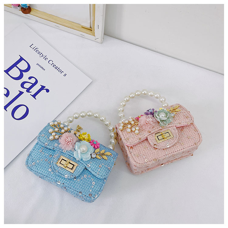 Girl'S Cloth Flower Bow Knot Cute Sequins Pearls Square Lock Clasp Crossbody Bag display picture 48
