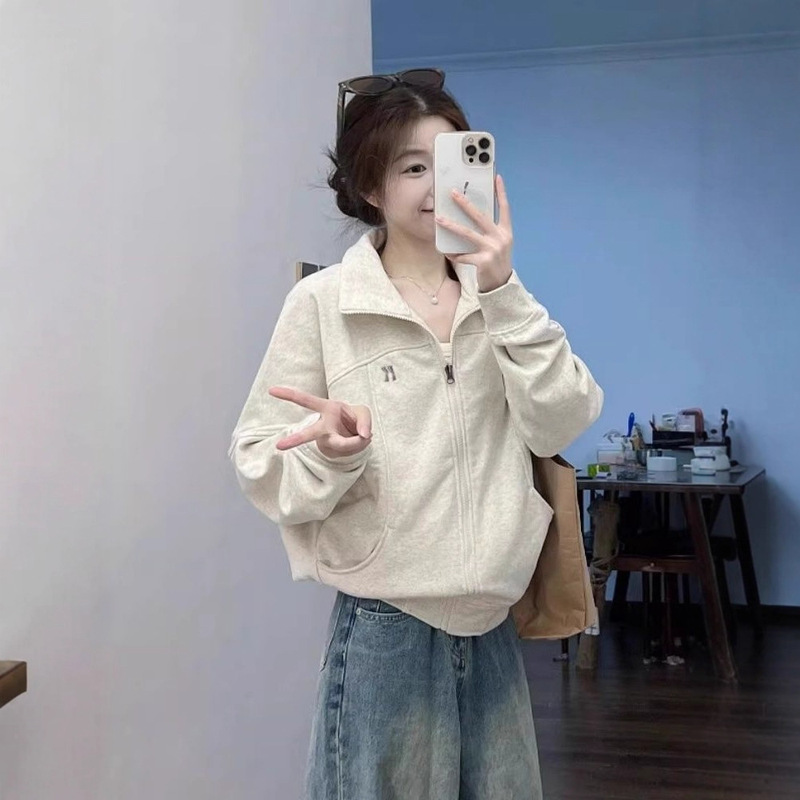 Sports Casual Zipper Long-Sleeved Sweatshirt Jacket for Women Early Autum Loose Slimming Look Simple Versatile Lapel Cardigan Top Sports Casual Zipper Long-Sleeved Sweatshirt Jacket for Women Early Autum Loose Slimming Look Simple Versatile Lapel Cardigan Top