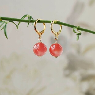 Natural South Red Agate Earrings Temperament Chalcedony Jade Earrings Daughter Red Cheongsam Earrings Ear Buckle Earrings
