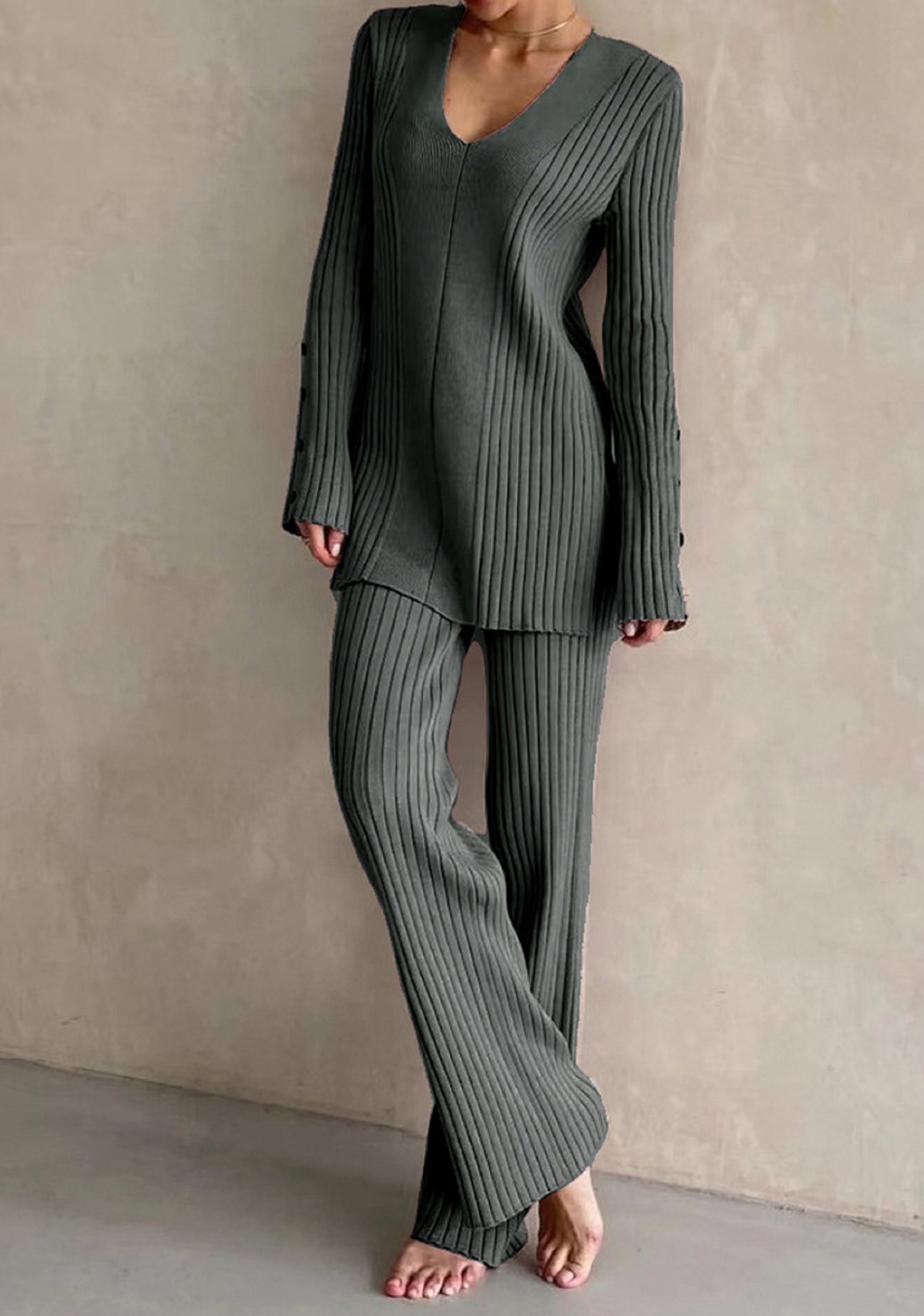 Abbigliamento da donna tuta in maglia da donna autunno e inverno pantaloni a maniche lunghe tuta casual_voghion.com