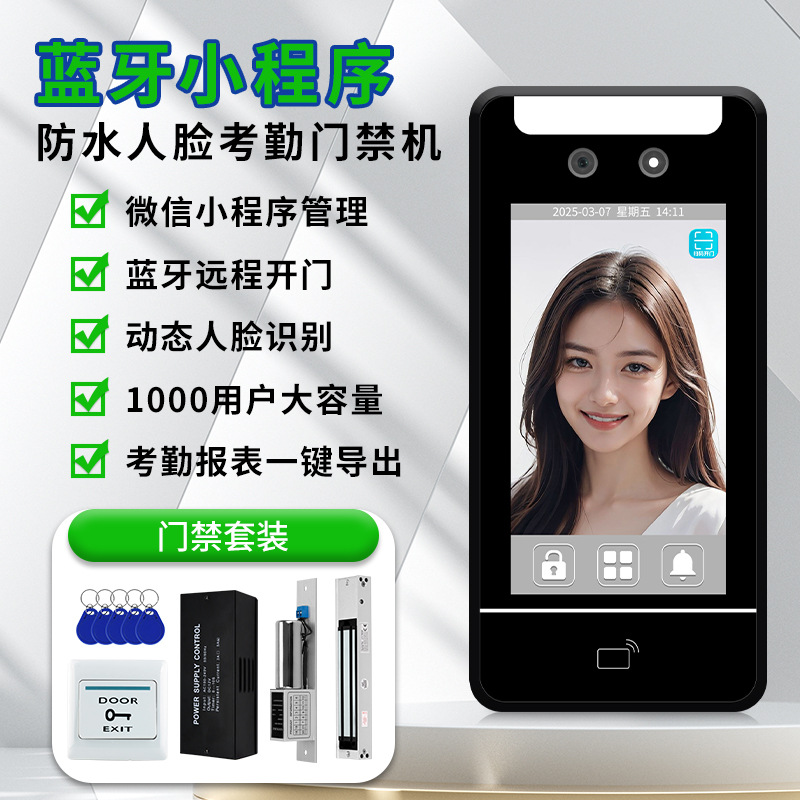 防水动态人脸识别门禁系统蓝牙远程开锁玻璃门电插锁刷脸门禁套装