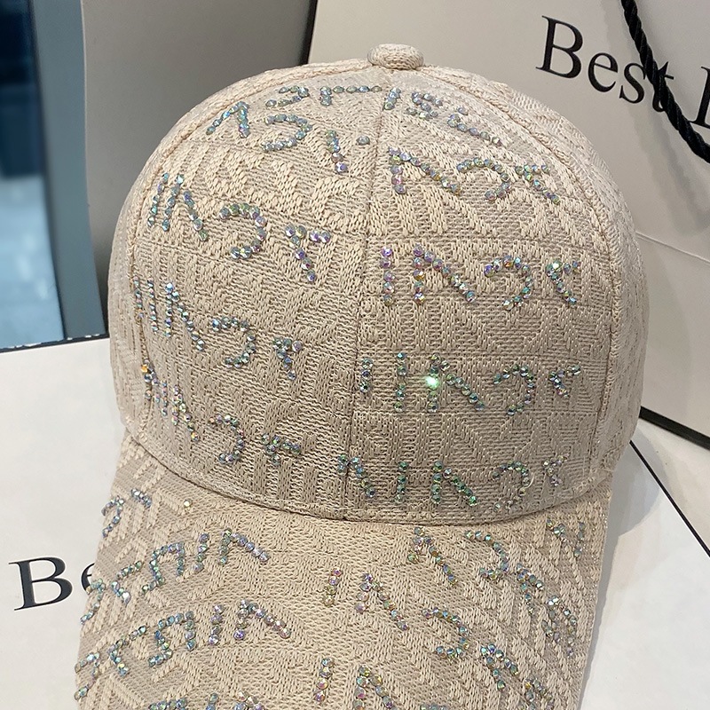 Women's Korean-style Trendy Baseball Cap With Rhinestone Letters, Fashionable And Versatile, Breathable And Sun-protective_voghion.com
