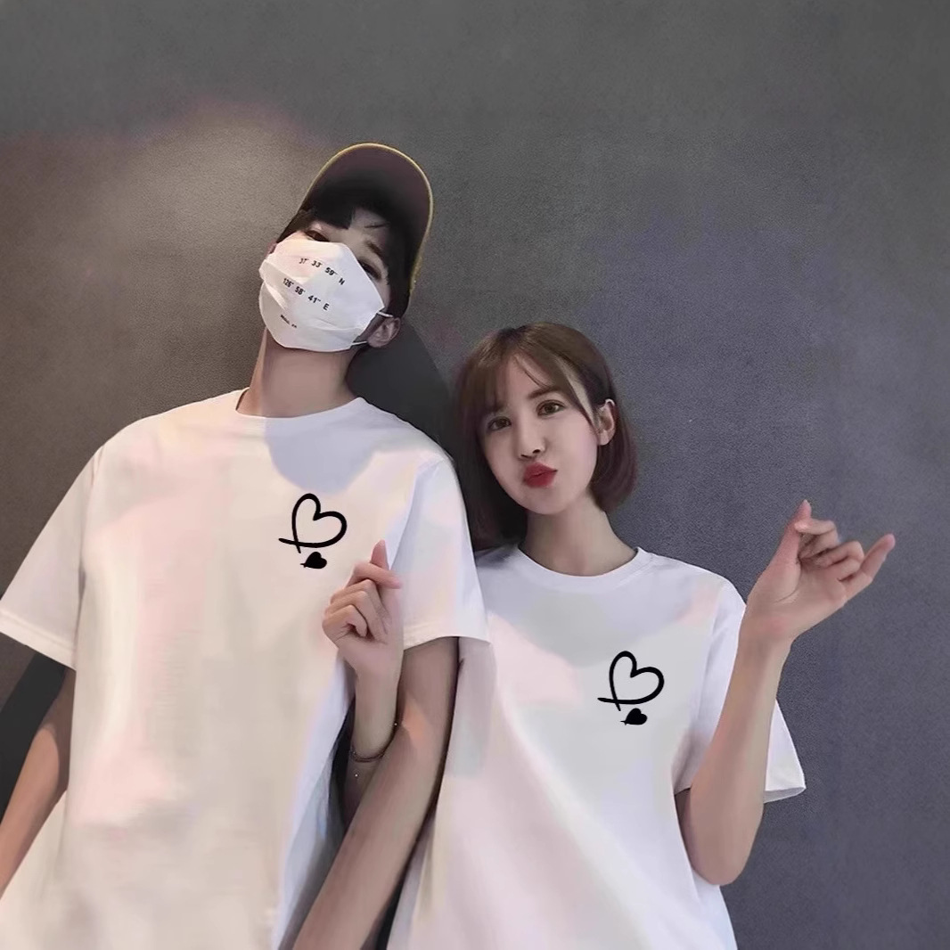 동남아 커플 티셔츠 버건디 해 스네이크 트렌디 청소년 올매치 캐주얼 반팔 티셔츠 루즈 플러스 사이즈 탑