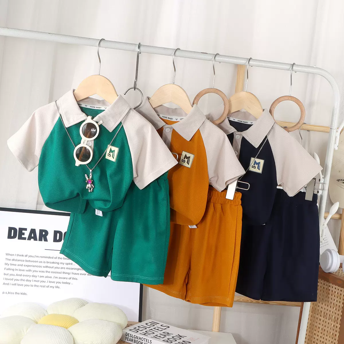 2025夏季新款儿童短袖短裤两件套套装洋气Polo领拼接男童休闲童装