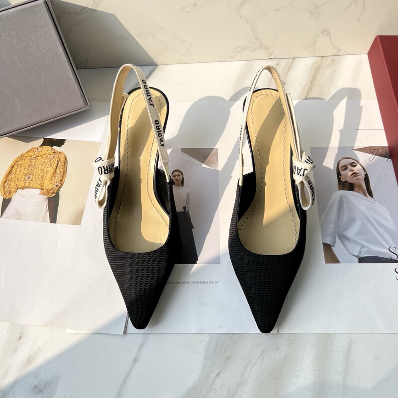 D-Letter Bowknot Knit Sandals for Women 2025 Pointed Toe Shallow Backless Kitten Heel 6cm Shoes Linen Material Breathable