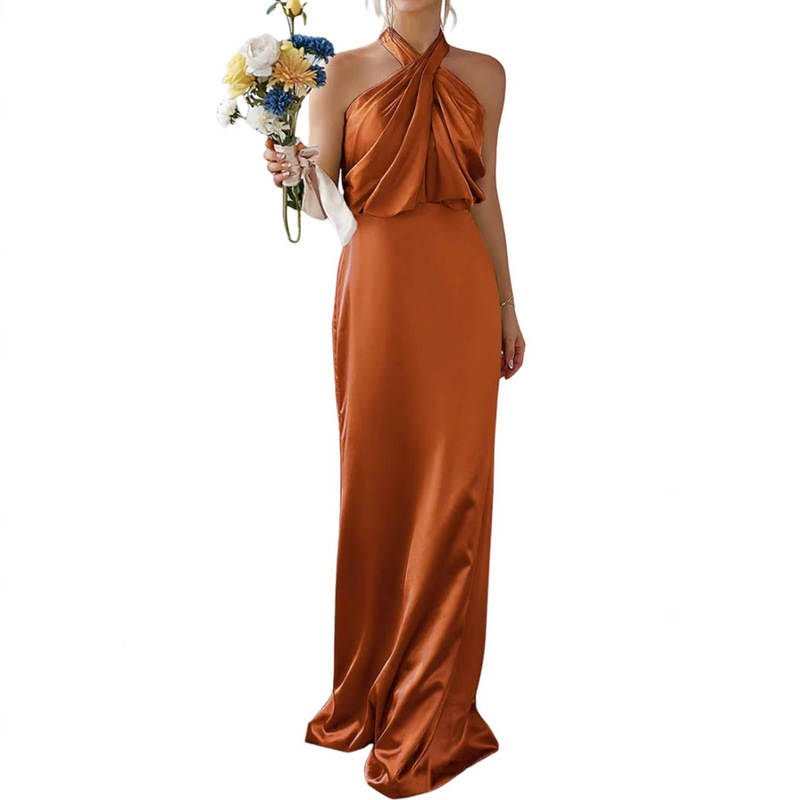 Foreign Trade Halter Neck Evening Dress Amazon Fashion Elegant Slim-Fit Dress European and American Style Wish Banquet Fashion Party Dress