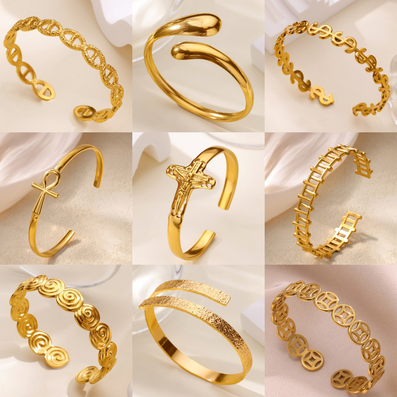 European and American Titanium Steel Cross Bracelet Simple Hollow Geometric Line Water Drop Metal Photosensitive Bracelet Wholesale European and American Titanium Steel Cross Bracelet Simple Hollow Geometric Line Water Drop Metal Photosensitive Bracelet Wholesale