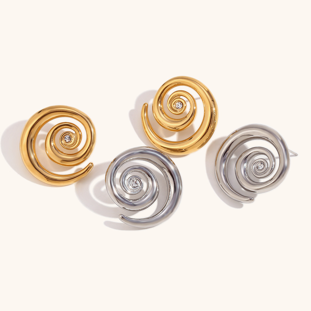 1 Pair Simple Style Commute Circle Lines Plating Stainless Steel Zircon 18K Gold Plated Ear Studs display picture 1