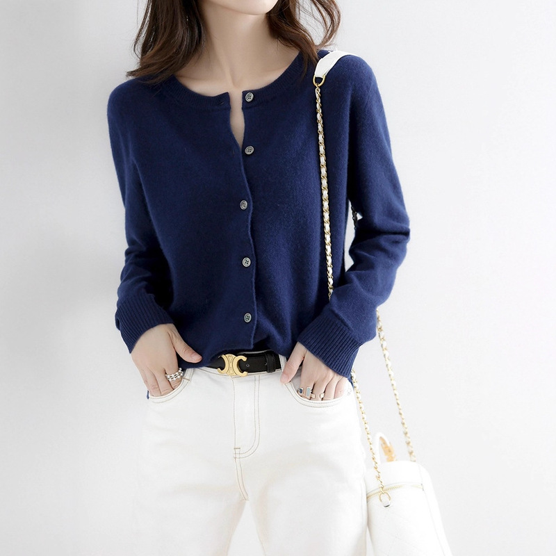 Clearance 24 Solid Color Wool Cardigan Women's Round Neck Cashmere Sweater Knitted Base Shirt Jacket Clearance 24 Solid Color Wool Cardigan Women's Round Neck Cashmere Sweater Knitted Base Shirt Jacket