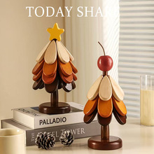 高级感圣诞树隔热垫餐桌摆件创意一棵树实木防烫锅垫折叠杯垫碗垫