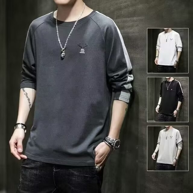 Crocodile gray T-shirt men's long-sleeved T-shirt autumn and winter trendy top clothes winter New bottoming shirt casual men's T-shirt