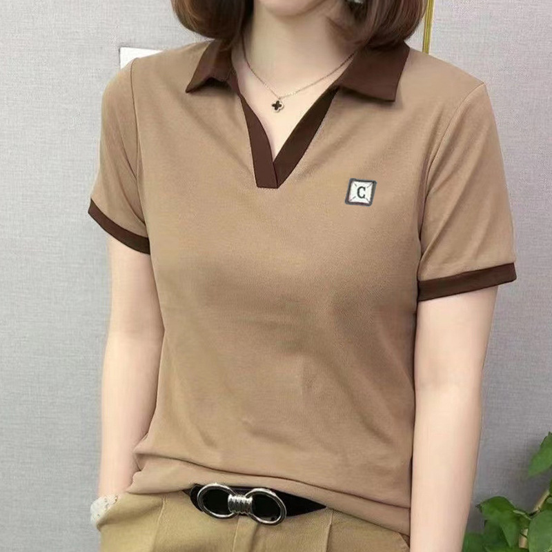 국경 간 여름 간단한 올 매치 패션 세련된 단색 새 옷깃 반팔 티셔츠 여성 최고 폴로 작은 셔츠