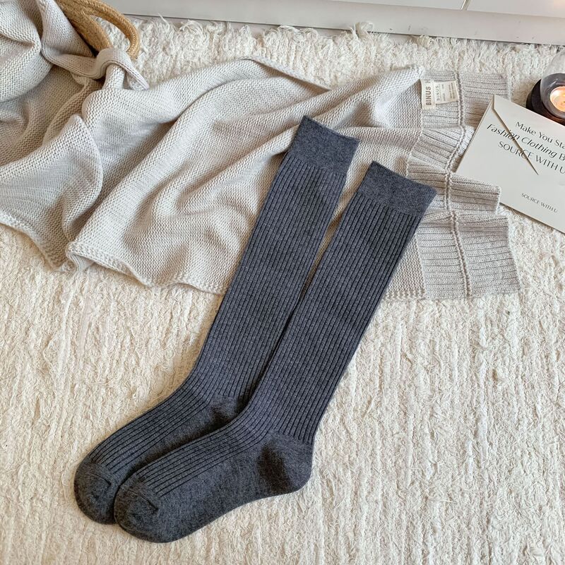 10双70元新品秋冬羊绒小腿袜女双针纯色保暖长筒堆堆袜显瘦长袜|undefined