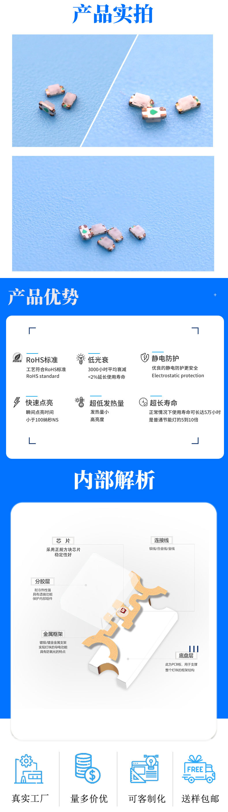 Shenzhen factory 0603 led beads, single-volume LED beads, red, green and blue surface mount light-emitting diodes, dual-color full-color RGB pic 2