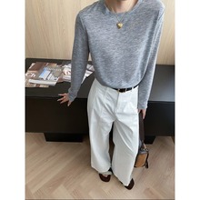 司南 淡人舒适感 简约纯色百搭圆领休闲宽松显瘦长袖T恤 SN8113