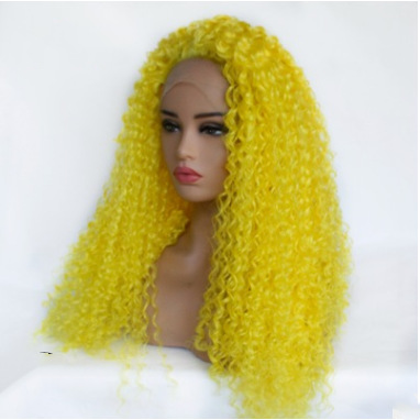 Peluca amarilla europea y americana, casco africano, peluca de red rosa, peluca rizada LW0292