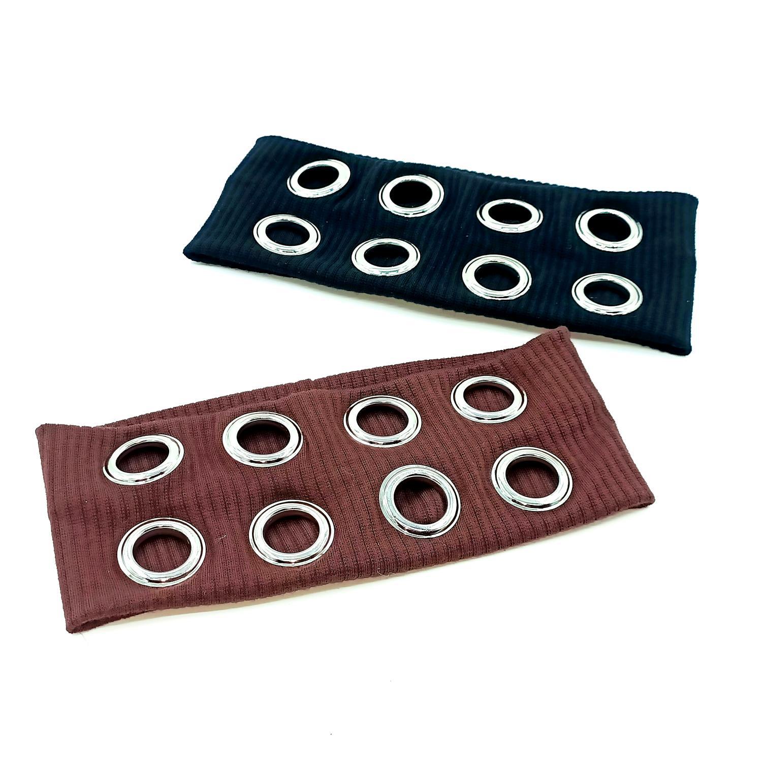 HW241201-20x8cm针织布+8气眼朋克风钉釦头带-