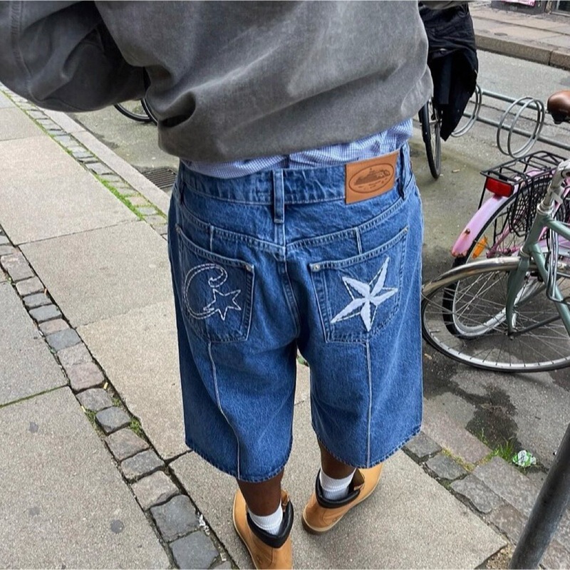Alcatraz Jeans New Star Embroidery American High Street Vintage Distressed Casual Shorts Trendy Alcatraz Jeans New Star Embroidery American High Street Vintage Distressed Casual Shorts Trendy