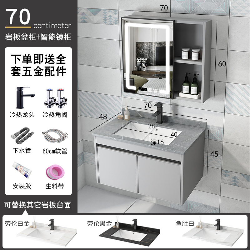 Mueble de baño de aluminio de espacio de baño de cerámica montado en la pared lavabo espejo gabinete combinación traje